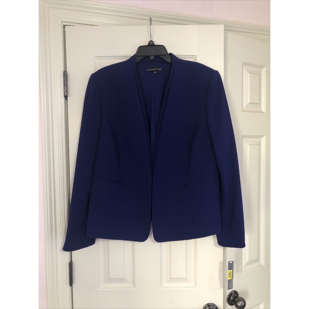 Preston & York Blue Leandra Open Blazer Jacket‎ Suit Career Coat Long Sleeve 18
